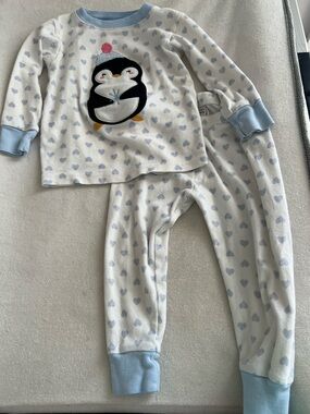 Carter's White & Light Blue Penguin Heart Pajama Set